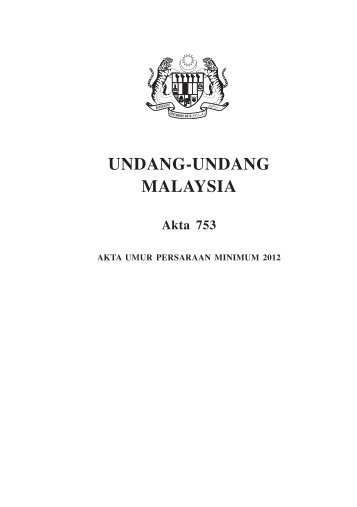 Akta Umur Persaraan Minimum 2012 - Federal Government Gazette