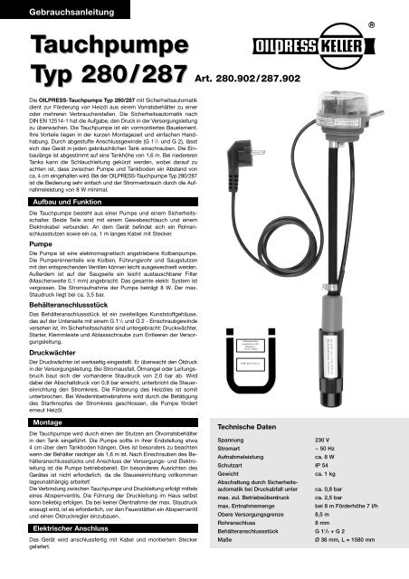 Tauchpumpe Typ 280/287 Tauchpumpe Typ 280/287 - oilpress.de