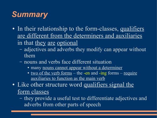Determiners and Qualifiers