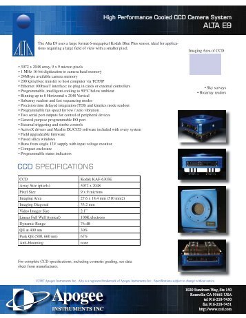 High Performance Cooled CCD Camera System - Megapixel systems