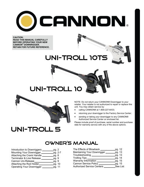 Product Manual - Cannon Downriggers