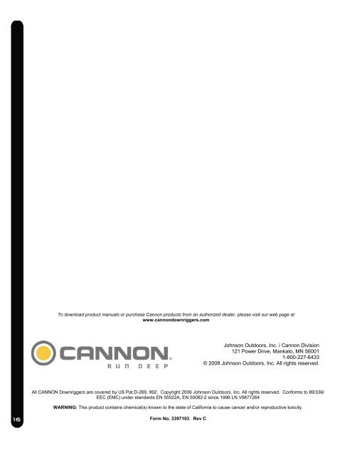 Product Manual - Cannon Downriggers