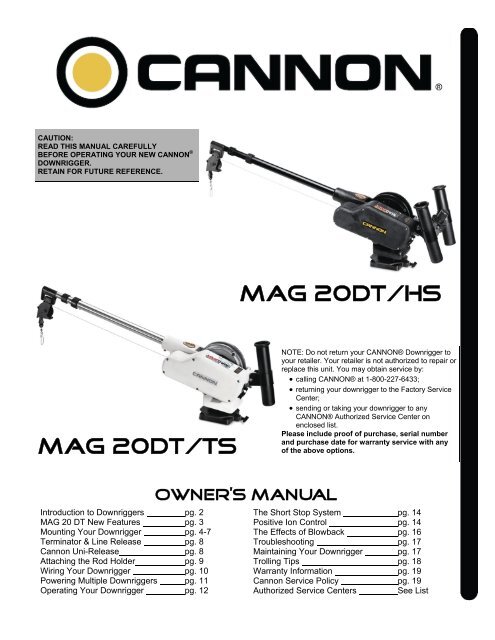 Mag 20DT/HS Manual - Cannon Downriggers