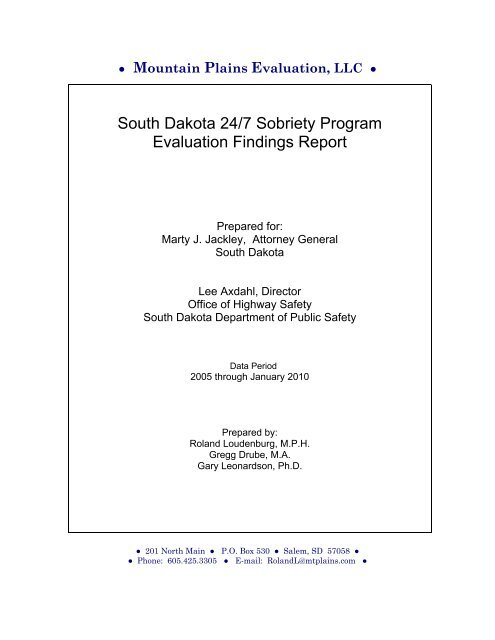South Dakota 24/7 Sobriety Program Evaluation Findings Report