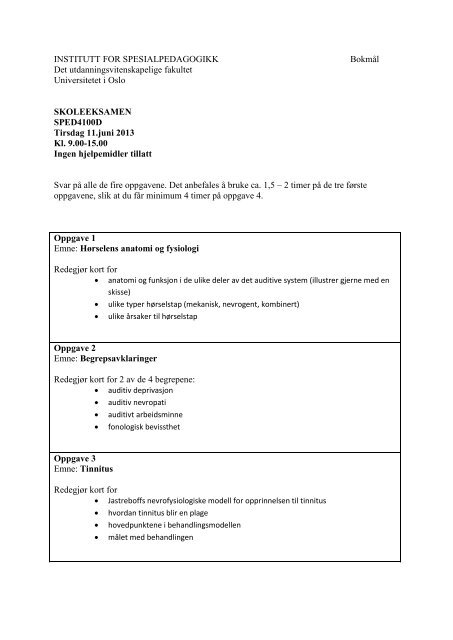 INSTITUTT FOR SPESIALPEDAGOGIKK BokmÃ¥l Det ...