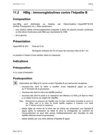 11.2 HBIg : immunoglobulines contre l'hÃ©patite B