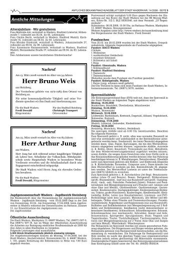 Herr Arthur Jung Herr Bruno Weis - Stadt Wadern