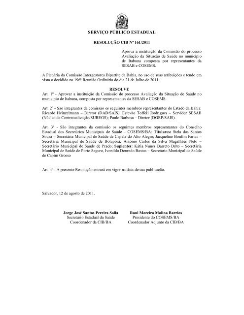 ResoluÃ§Ãµes CIB de 161 a 359.pdf - Sesab - Governo da Bahia