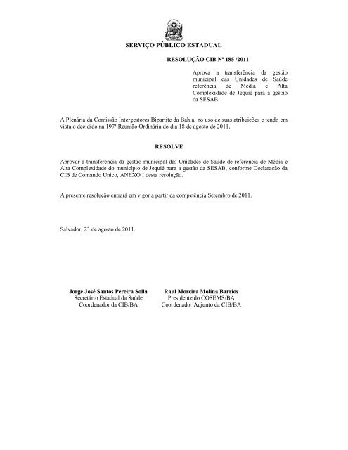 ResoluÃ§Ãµes CIB de 161 a 359.pdf - Sesab - Governo da Bahia