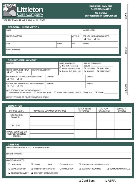 Fill out your application. - Littleton Coin Company