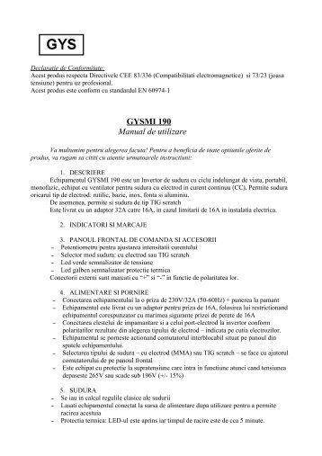 GYSMI 190 Manual de utilizare - Utilaje-scule.com