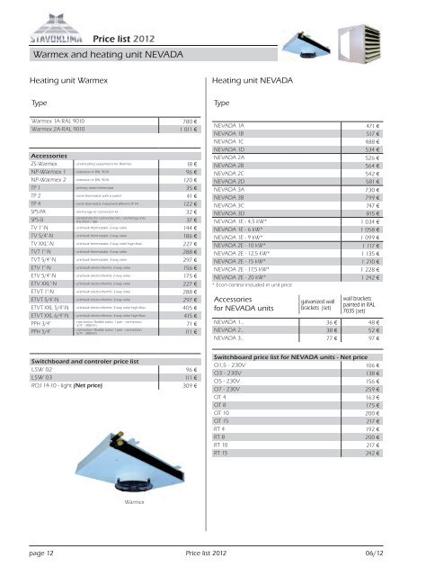 Price List 2012 - Stavoklima.cz