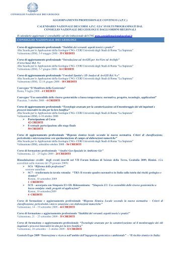 calendario nazionale dei corsi apc gia' svolti programmati dal ...