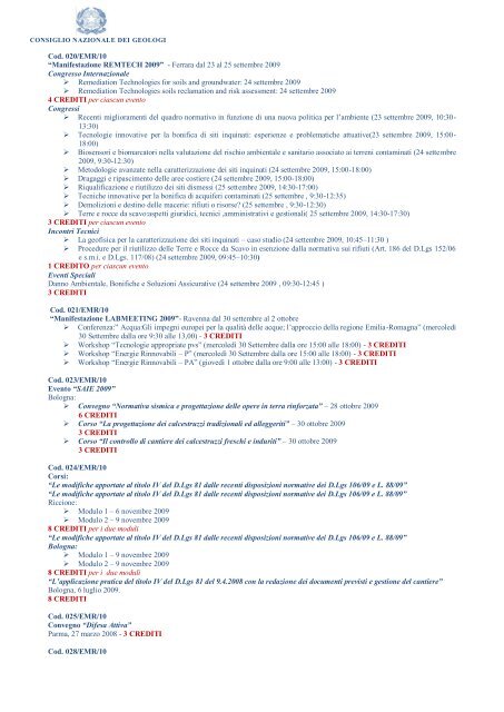 calendario nazionale dei corsi apc gia' svolti programmati dal ...