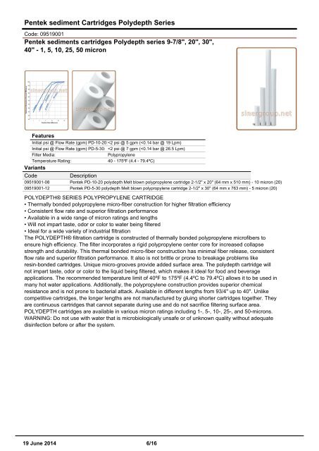 Sinergroup Pentek Filters and Replacements