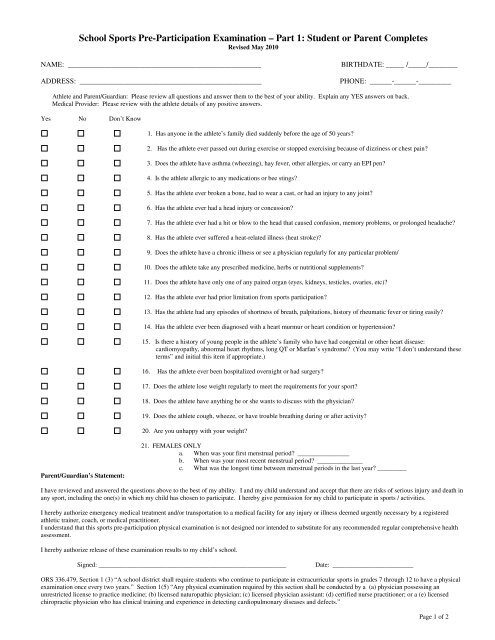 Sports physical form english pdf pendleton high school