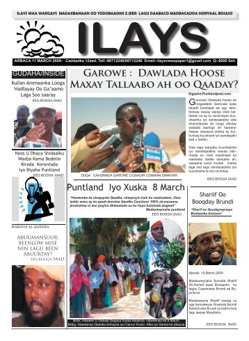 ARBACA 11 MARCH 2009 ILAYS NEWSPAPER - Somali Talk