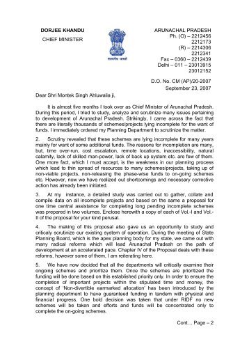 DO Letter of Shri Dorjee Khandu - Arunachalpwd.org