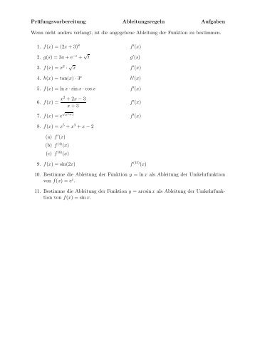 PrÃ¼fungsvorbereitung Ableitungsregeln Aufgaben Wenn ... - gxy.ch