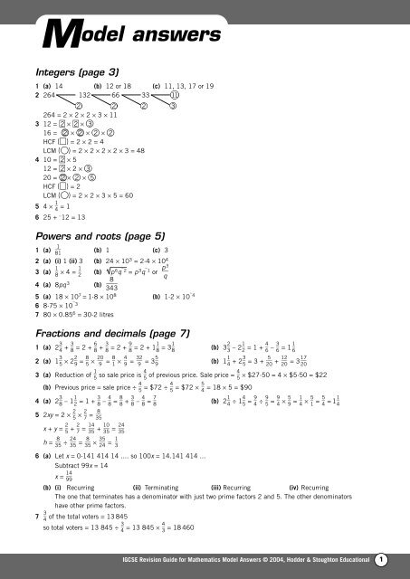 Answers to all pages - Hodder Plus Home