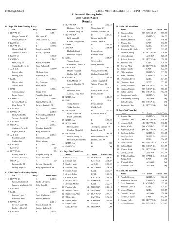 Results - KMHS Swimming and Diving