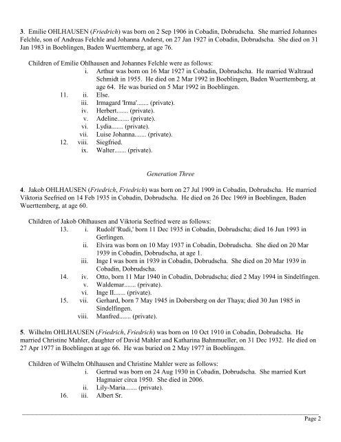 Descendants of Friedrich Ohlhausen Sr. Family ... - of Ohlhausen.ca