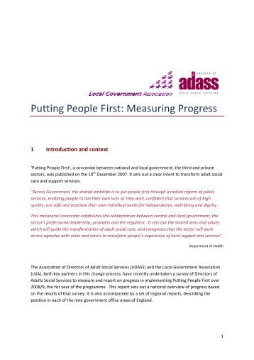 ADASS/ LGA Putting People First survey, National Report May 2009