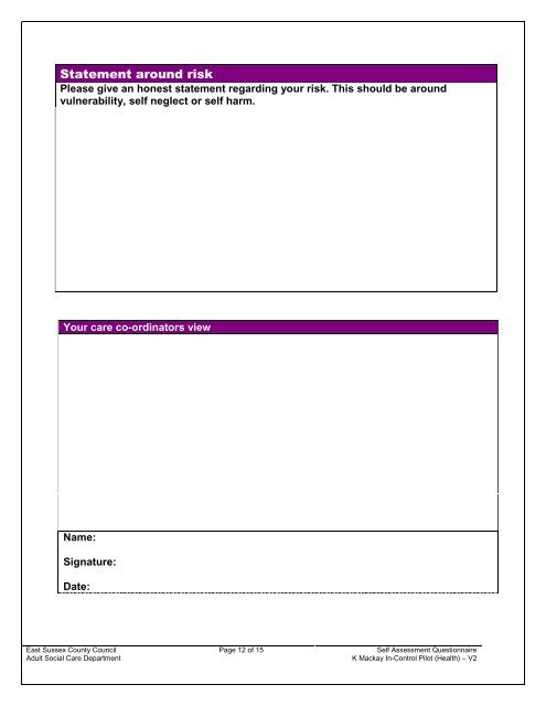 East Sussex Pilot SAQ; TASC Questionnaire (pdf - 512Kb)