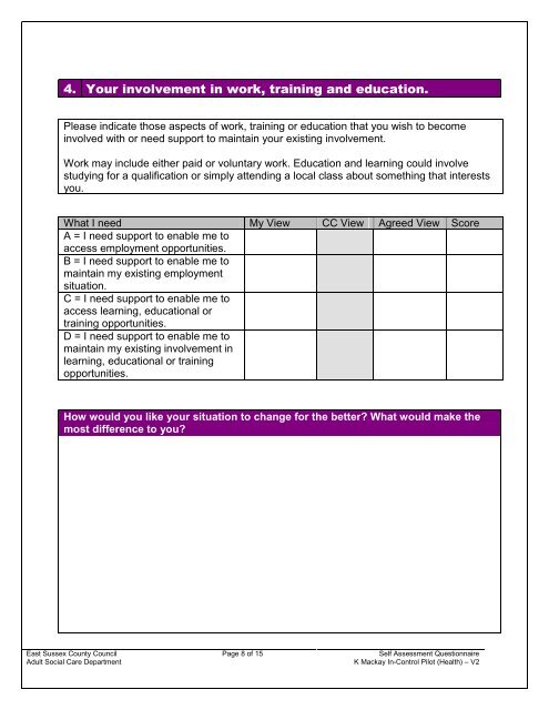 East Sussex Pilot SAQ; TASC Questionnaire (pdf - 512Kb)