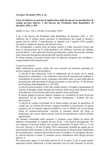 Circolare 30 ottobre 1993, n. 43. Linee di indirizzo in materia ... - Ismea