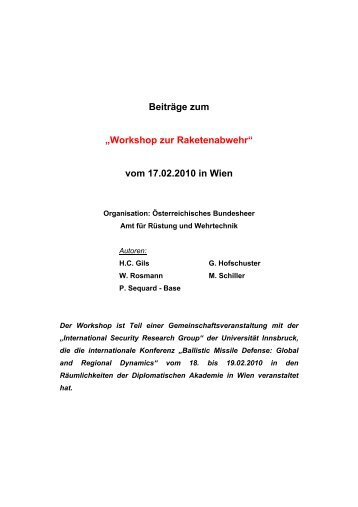Beiträge zum „Workshop zur Raketenabwehr“ - Österreichs ...
