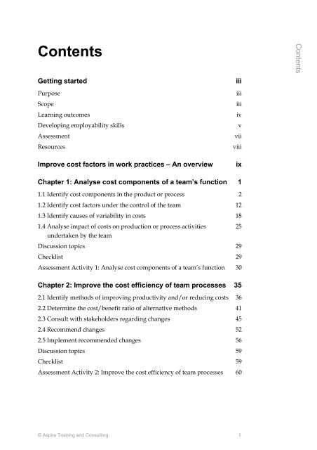 MSACMT430A Improve cost factors in work practices