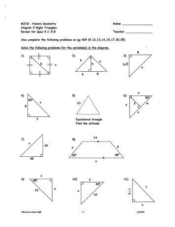 M218 - Honors Geometry Chapier 9 Right Triangles