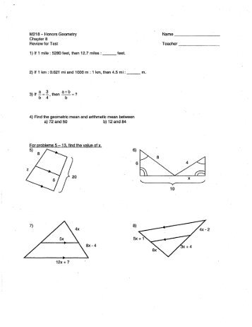 M218 - Honors Geometry ' : Name Chapter 8 Review for Test _ ...