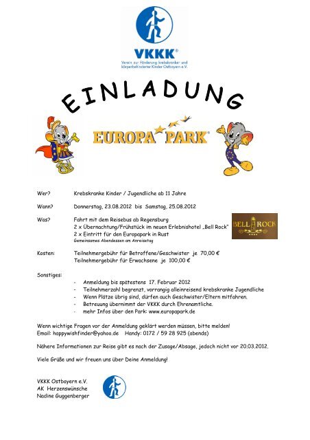 Einladung Europapark Rust 2012 - VKKK Ostbayern eV