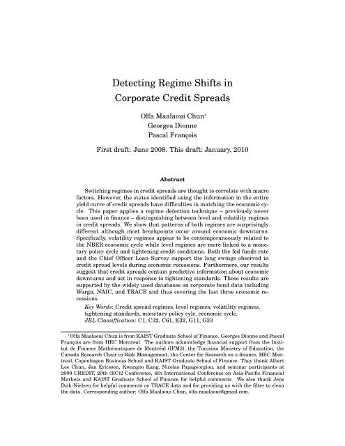 Detecting Regime Shifts in Corporate Credit Spreads - WebMeets.com