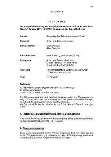 Protokoll vom 25. Juni 2012 - BÃ¼rgergemeinde Stadt Solothurn