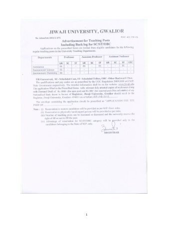 With Application Form - Jiwaji University, Gwalior