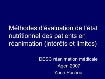 Exploration de l'etat nutritionnel en réanimation