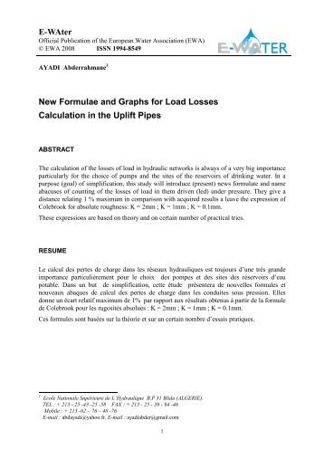 E-WAter New Formulae and Graphs for Load Losses Calculation in ...