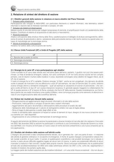 Rapporto sull'Attività Scientifica 2002 - INGV Home Page