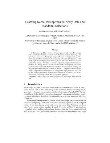 Learning Kernel Perceptrons on Noisy Data and Random Projections