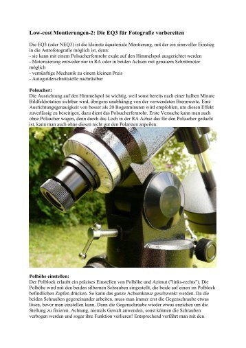 Low-cost Montierungen-2: Die EQ3 fÃ¼r Fotografie ... - Teleskop