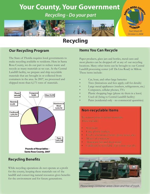 Santa Rosa Recycling Center >> Fact Sheet 9 Recycling Santa Rosa County Santa Rosa Recycling Center >> Fact Sheet 9 Recycling Santa Rosa County