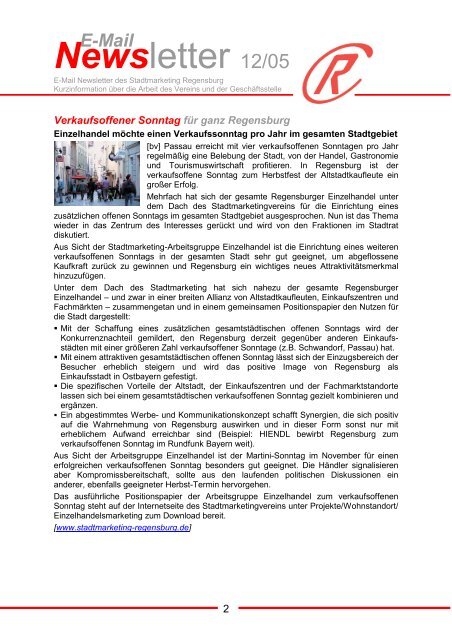 E-Mail Newsletter - Stadtmarketing Regensburg