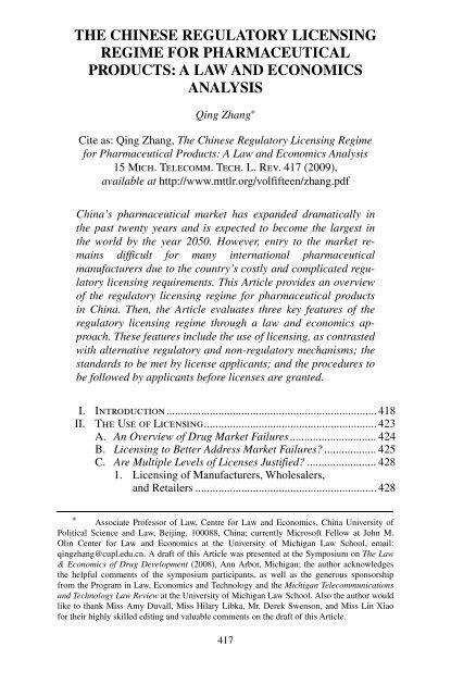 the chinese regulatory licensing regime for pharmaceutical products