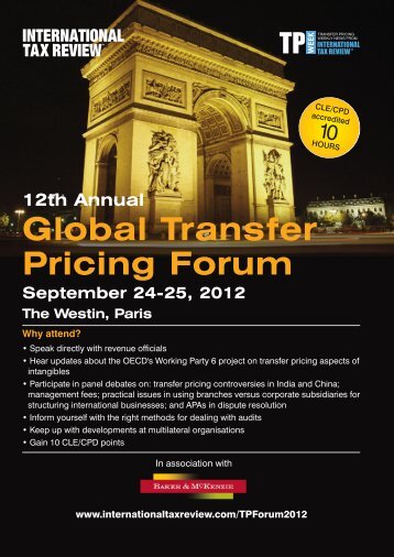 12 th Annual Global Transfer Pricing Forum - International Tax Review