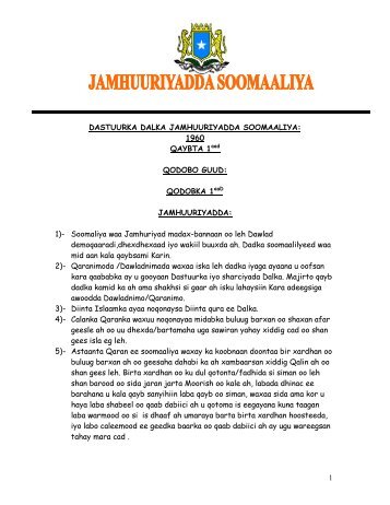 1 DASTUURKA DALKA JAMHUURIYADDA ... - Somali Talk