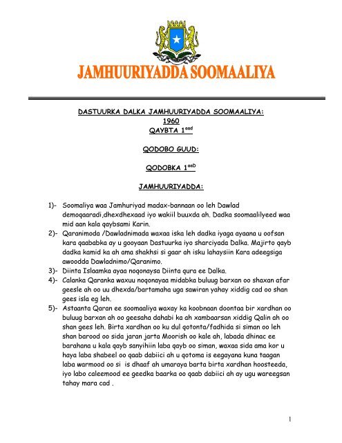 1 DASTUURKA DALKA JAMHUURIYADDA ... - Somali Talk