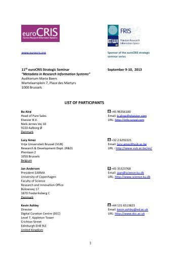 List of participants Seminar 2013.pdf - EuroCRIS
